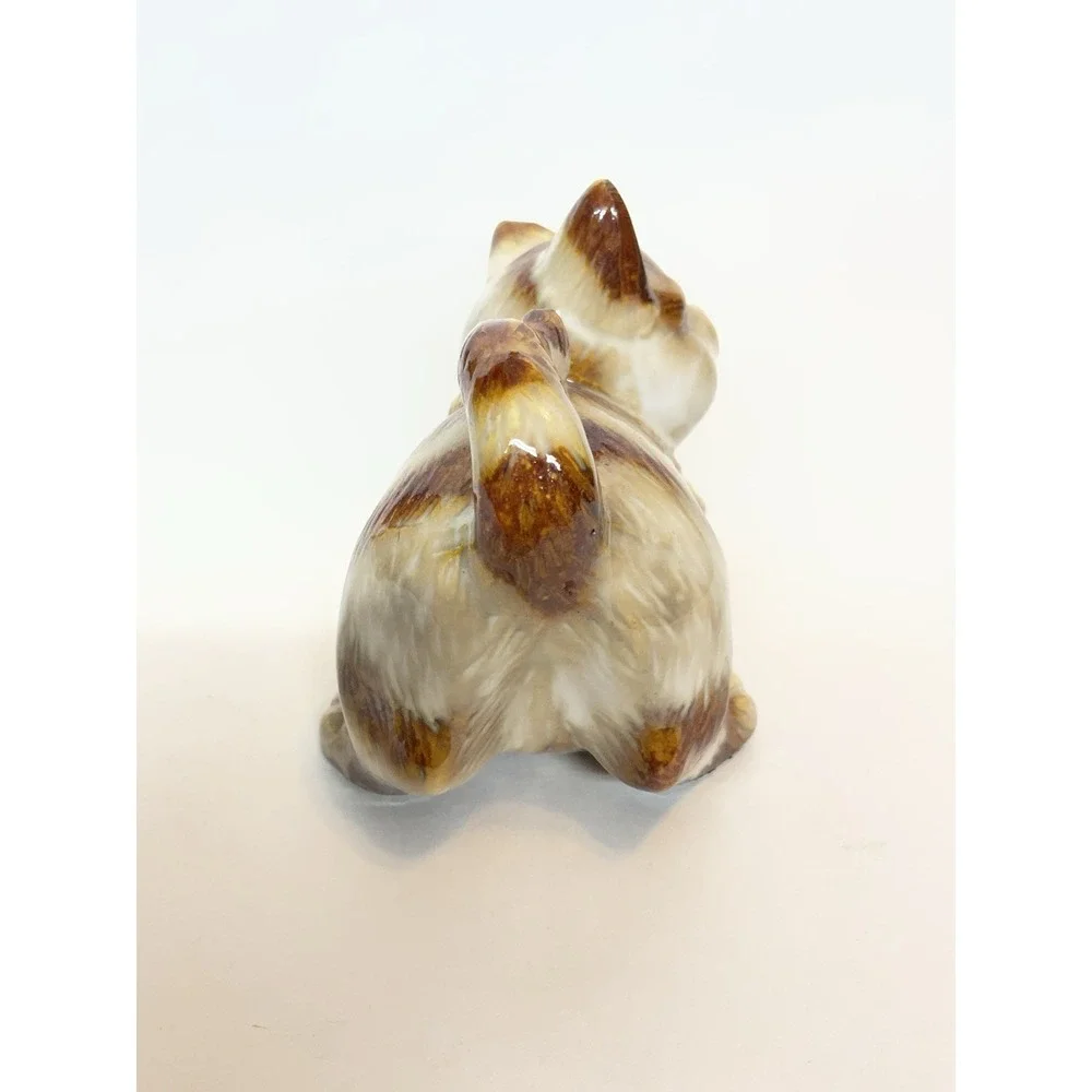 Vintage Cat Ceramic Glazed Striped Cat Tan Brown Crouch Laying‎ Down Kitten